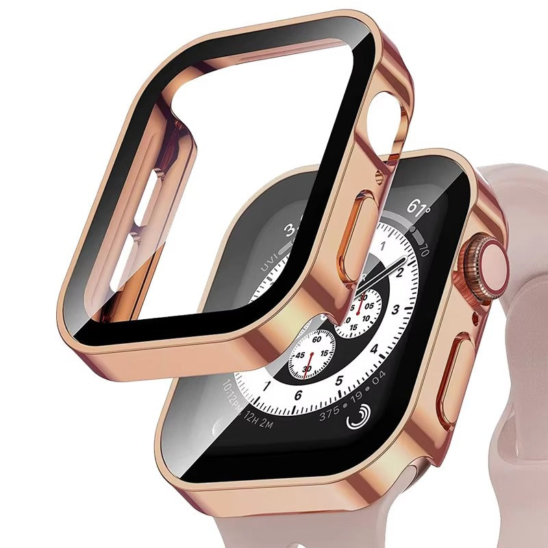 High Quality Tempered Glass Case for Apple Watch – Straight Edge, Full Coverage Display Protector Film, Shock-Resistant Shell for 40mm to 45mm Smartwatches