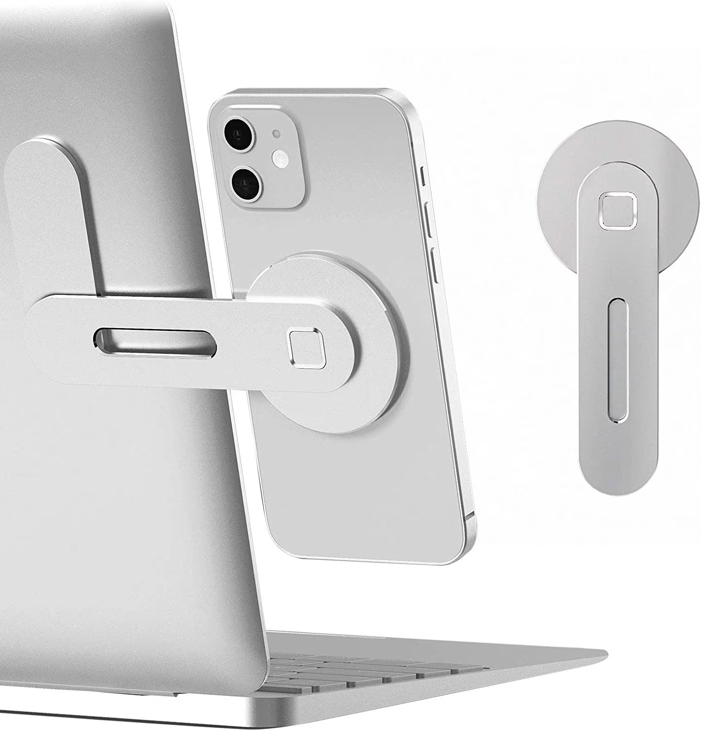 Premium, Magnetic Laptop Phone Holder – Slim, Foldable Mount for Computer Monitor Side, Compatible with All Smartphones, with or without Phone Case