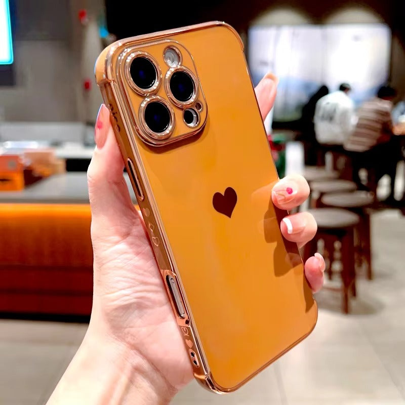 Luxuriöse Apple iPhone Hülle MagSafe-kompatibel, Kameraobjektiv- und Bildschirmschutz, ultradünne stoßfeste magnetische Rundum-Schutzabdeckung mit elektroplattiertem Herzdesign