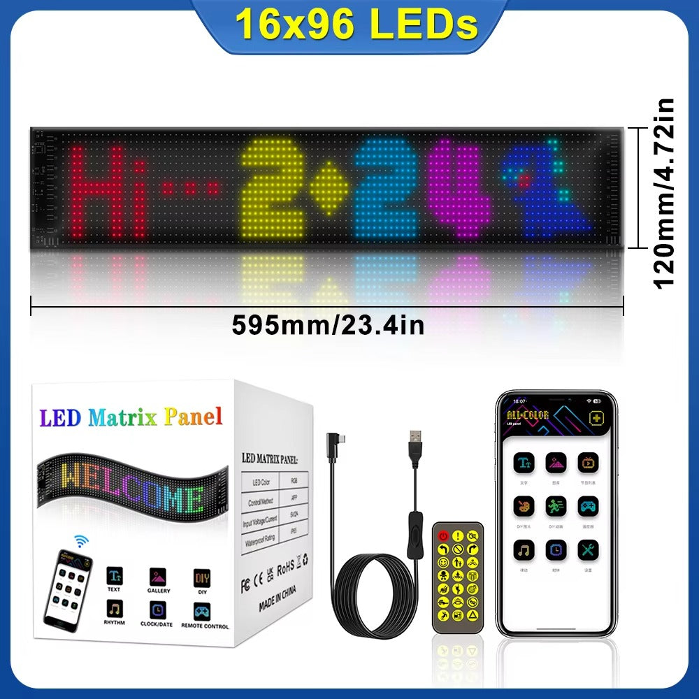 High Quality Flexible LED Matrix Panel with Bluetooth App Control, USB 5V Programmable Display Sign for Car, Storefronts, Bars, and Hotel Decor