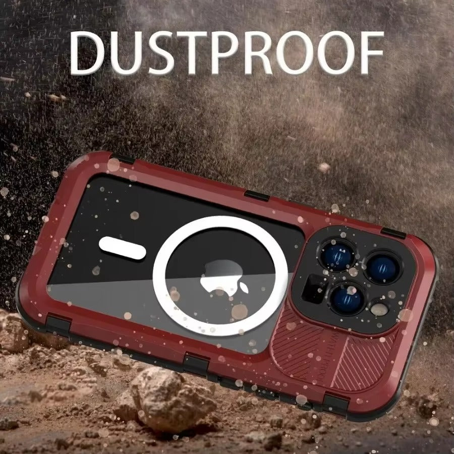 Robuste Apple iPhone Hülle, MagSafe-kompatibel, Kameraobjektiv- und Bildschirmschutz, ultradünne stoßfeste magnetische Rundumschutzabdeckung mit IP68 Metall-Militärdesign