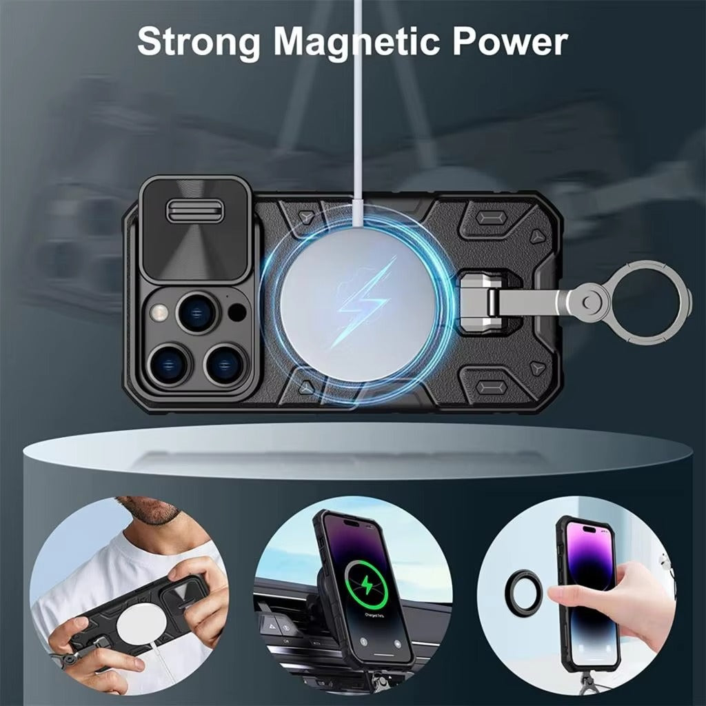 Premium Apple iPhone Case, MagSafe Compatible, Camera Lens & Screen Protection, Ultra Thin, Shockproof, Magnetic Full All Around Cover – Heavy Duty Hard PC Case with Slide Camera Cover & Built-In Kickstand