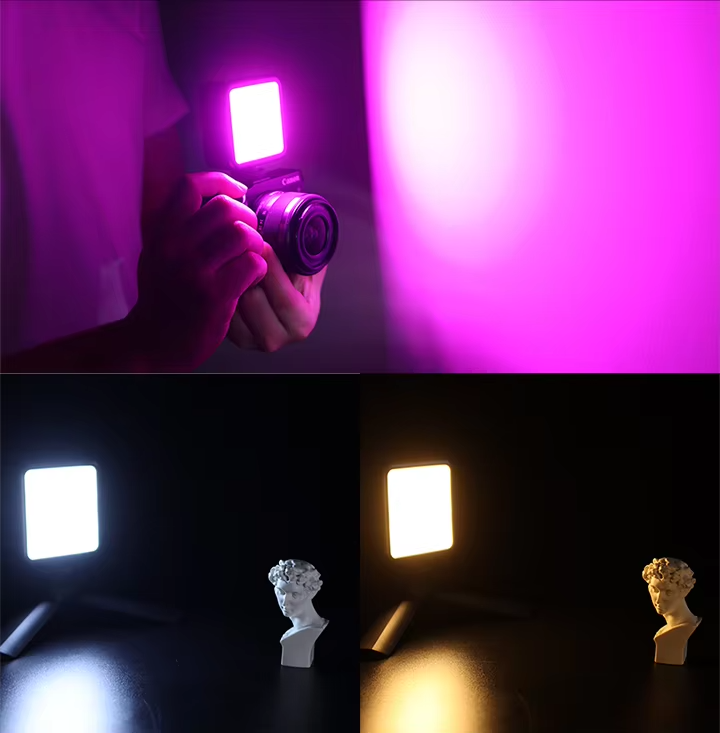 Premium, RGB LED Fill Light – Rechargeable 2000mAh Video Lamp with Cold Shoe, Compact Lighting Kit for Apple iPhone, Camera, 