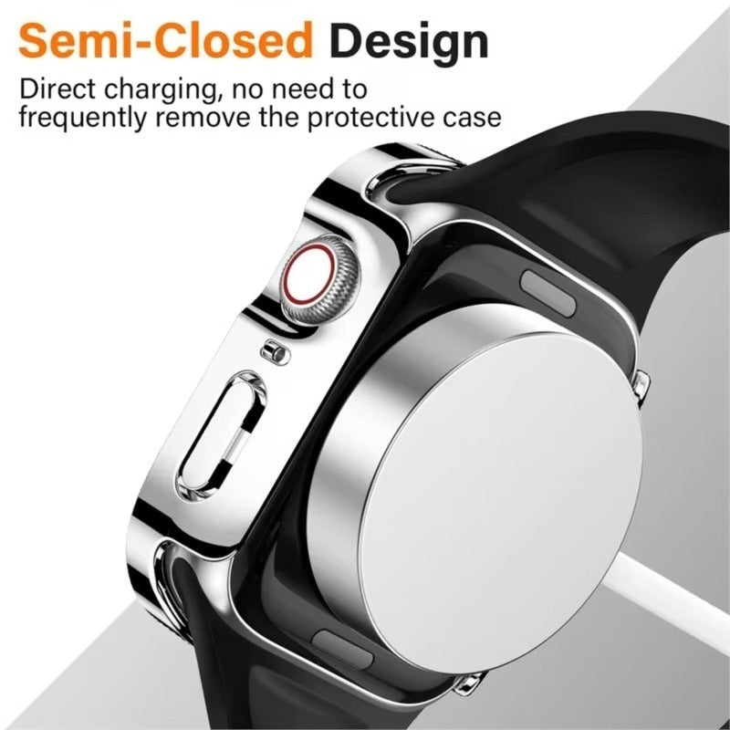 High Quality Tempered Glass Case for Apple Watch – Straight Edge, Full Coverage Display Protector Film, Shock-Resistant Shell for 40mm to 45mm Smartwatches