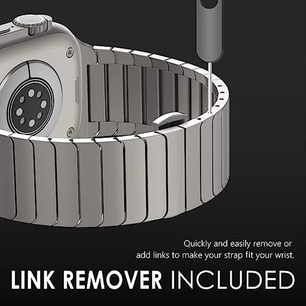 Premium Titanium Stainless Steel Band for Apple Watch Metal Link Bracelet with Secure Clasp, Compatible with 41mm to 49mm 