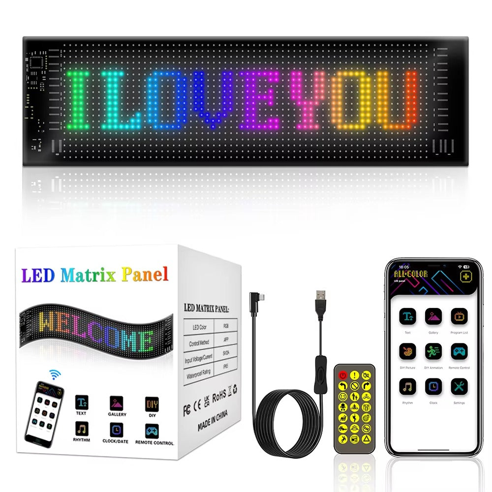 High Quality Flexible LED Matrix Panel with Bluetooth App Control, USB 5V Programmable Display Sign for Car, Storefronts, Bars, and Hotel Decor