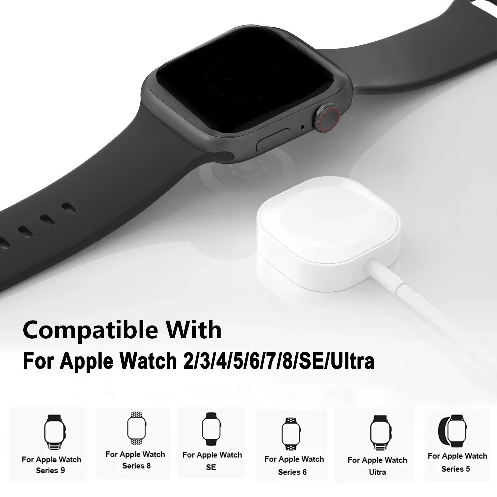 High-Quality Magnetic Wireless Charger for Apple Watch – USB-A & USB-C Cable, Fast Charging Dock with Strong Magnetic Force, Fireproof PC Material, Safe Charging