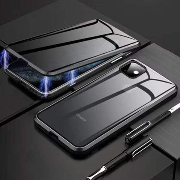Premium Apple iPhone Hülle, MagSafe-kompatibel, Kameraobjektiv- und Bildschirmschutz, ultra dünn, stoßfest, magnetisch, vollständiger Rundumschutz, vollständige Metall-Schutzhülle