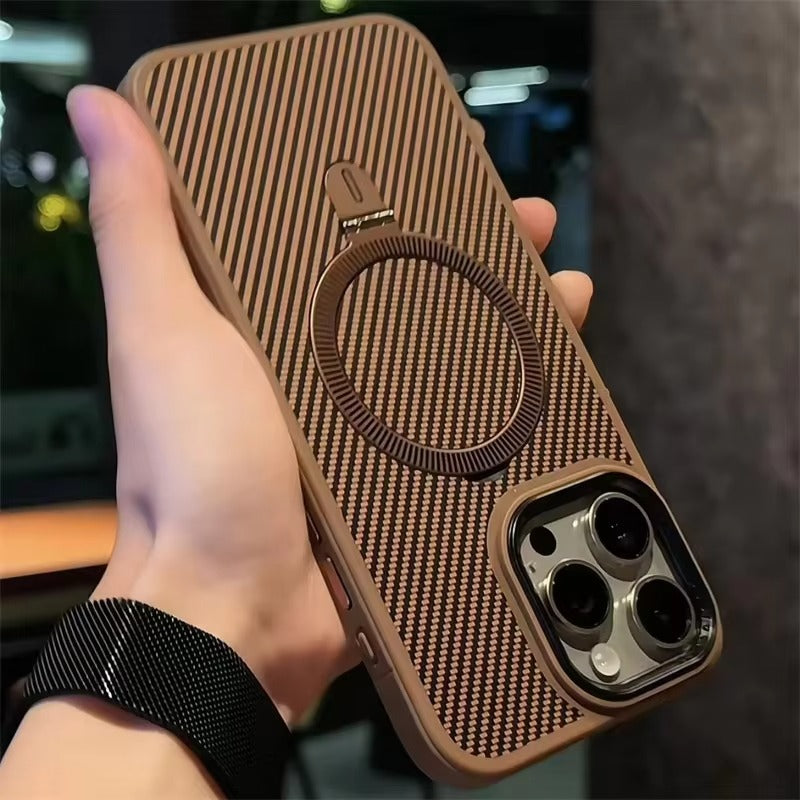 Premium Apple iPhone Case, MagSafe Compatible, Camera Lens & Screen Protection, Ultra Thin, Shockproof, Magnetic Full All Around Cover – Kevlar Carbon Fiber Texture Case with Magnetic Holder & Shockproof Back Design