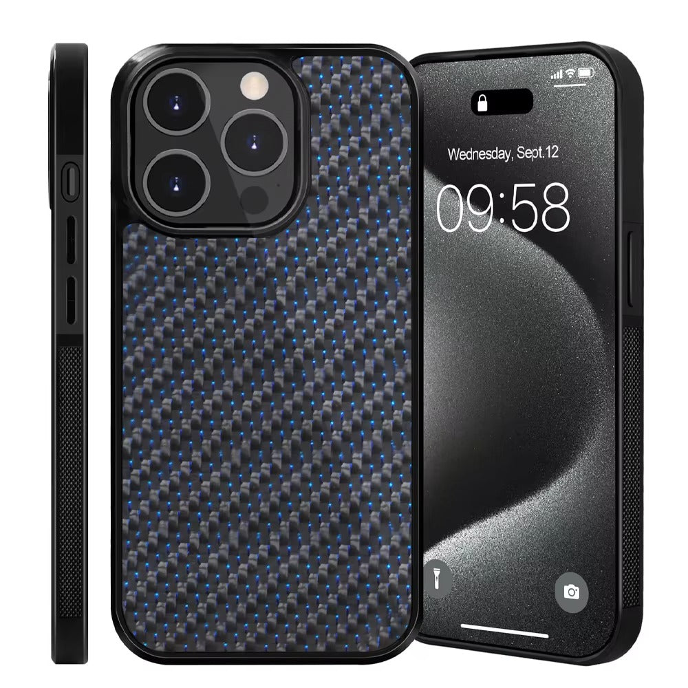 Luxury Apple iPhone Case, MagSafe Compatible, Camera Lens & Screen Protection, Ultra Thin, Shockproof, Magnetic Full All Around Cover – Real Carbon Fiber Gloss Armor Case with Forged Design & Wireless Charging Support