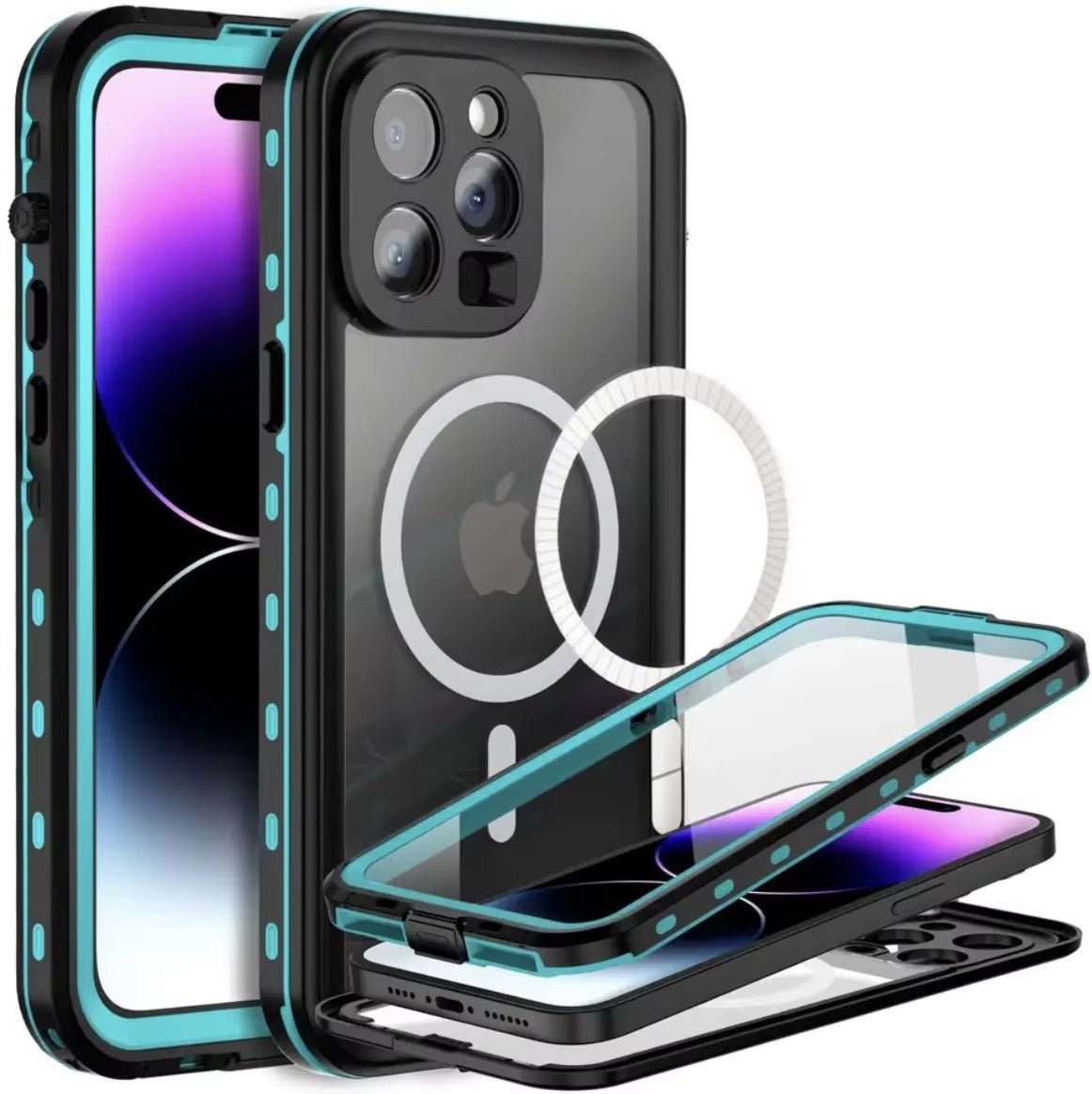 Robuste Apple iPhone Hülle, MagSafe-kompatibel, Kameraobjektiv- und Bildschirmschutz, ultradünne stoßfeste magnetische Rundumschutzabdeckung mit IP68 wasserdichtem Tauchdesign