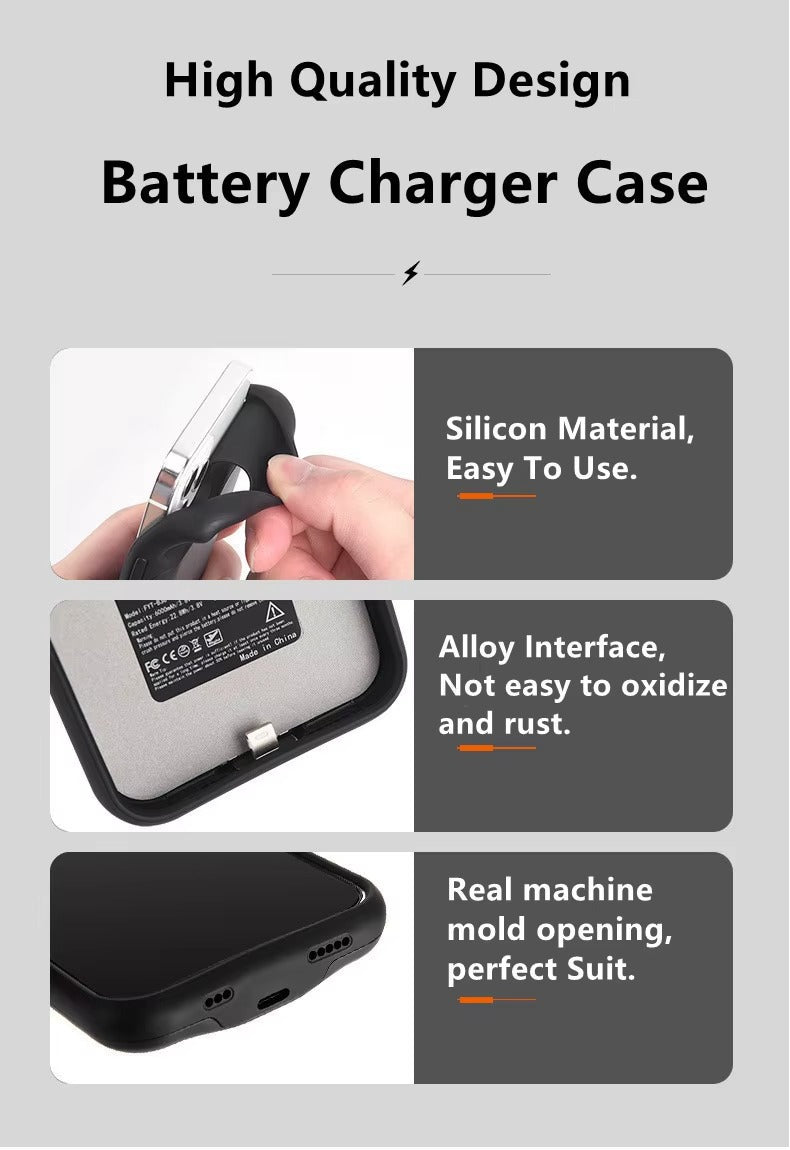 Hochkapazitäts-Apple-iPhone-Hülle, MagSafe-kompatibel, Kameraobjektiv- und Bildschirmschutz, ultradünne stoßfeste magnetische Rundumschutz-Ladehülle mit integriertem Akku