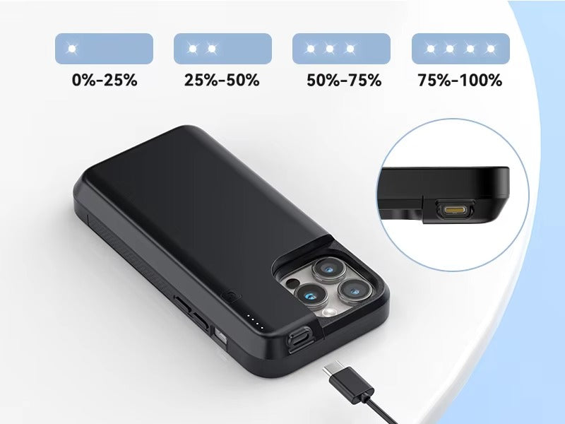 Hochwertige Apple iPhone Hülle, MagSafe-kompatibel, Kameraobjektiv- und Bildschirmschutz, ultradünne stoßfeste magnetische Rundumschutzabdeckung mit 8000mAh Akku-Pack