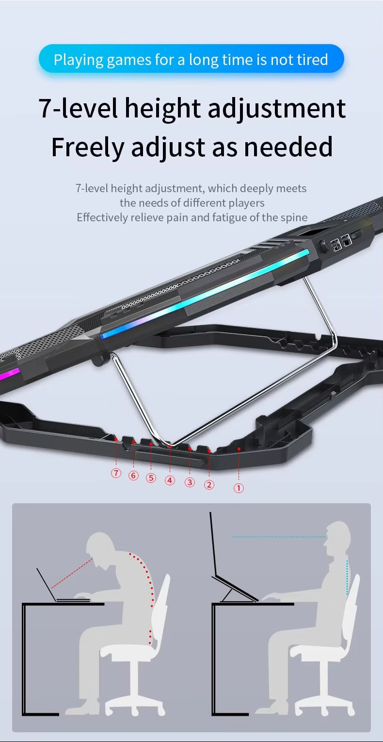 High-Performance, RGB, Gaming Laptop Stand, Air Cooler, Notebook Holder, with 6 Fans, Adjustable, Foldable Base, for 12, 13, 14, 15, 16, 17 Inch Laptops