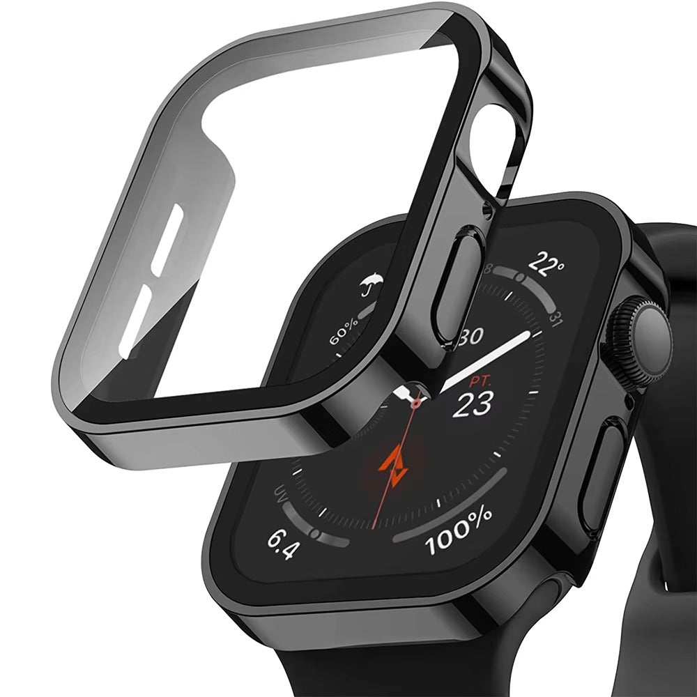 High Quality Tempered Glass Case for Apple Watch – Straight Edge, Full Coverage Display Protector Film, Shock-Resistant Shell for 40mm to 45mm Smartwatches