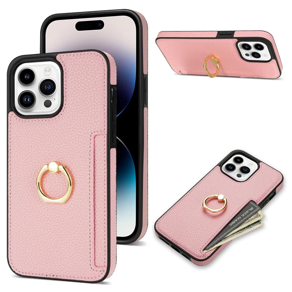 Luxury Card Slot Litchi Leather Apple iPhone Case, MagSafe Compatible, Ultra Thin Magnetic Shockproof Full Cover 