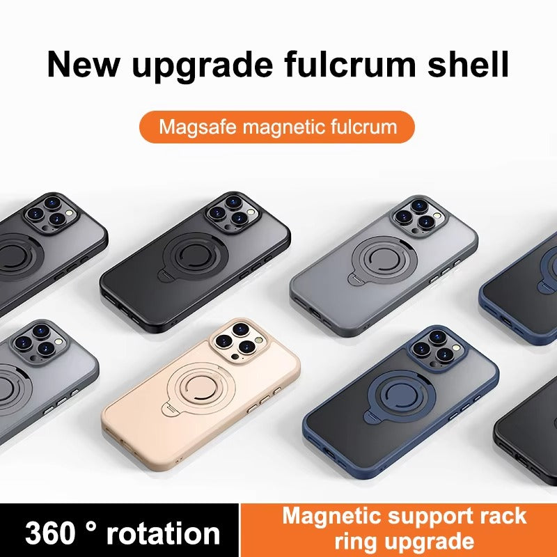 Luxury Apple iPhone Case MagSafe Compatible, Camera Lens & Screen Protection, Cover with 360° Ring Stand & Frosted Finish