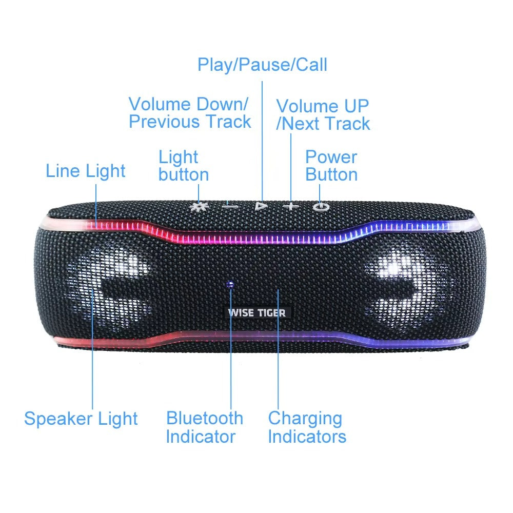 Premium Portable Bluetooth Speaker – IPX7 Waterproof Outdoor Sound Box with 25W Stereo Output, Colorful LED Lights, BT 5.3 Surround Sound System