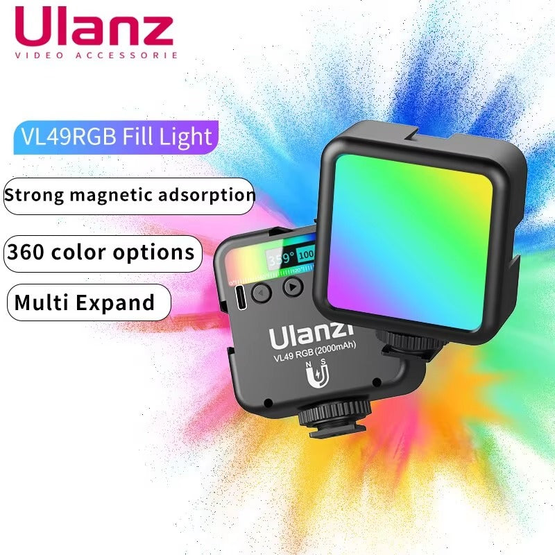 Premium, RGB LED Fill Light – Rechargeable 2000mAh Video Lamp with Cold Shoe, Compact Lighting Kit for Apple iPhone, Camera, 