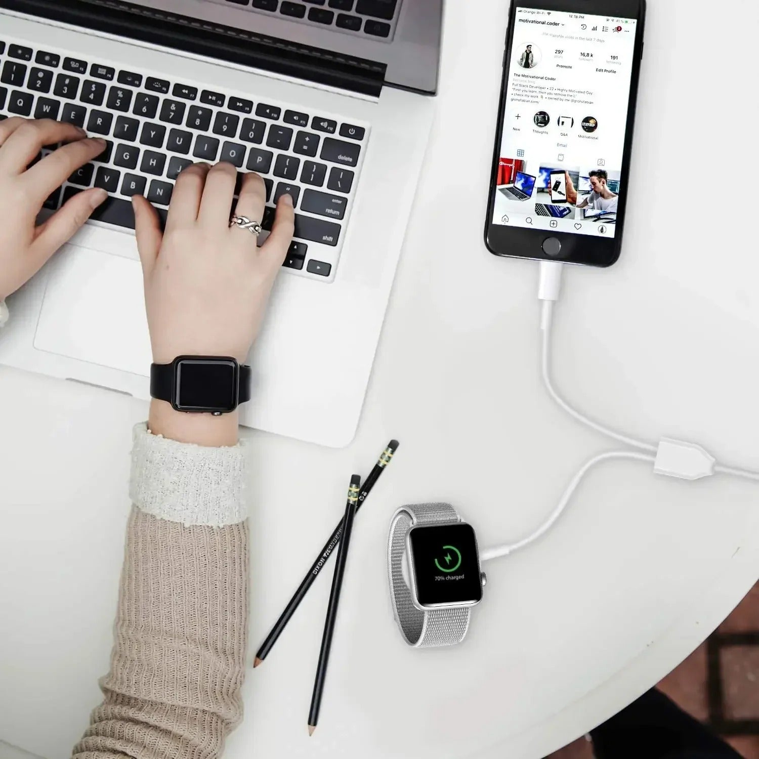 High-Speed 2-in-1 Magnetic Wireless Charger Cable – USB-A Fast Charging Cord for Apple Watch & iPhone, Strong Magnetic Adsorption, Smart Chip Protection