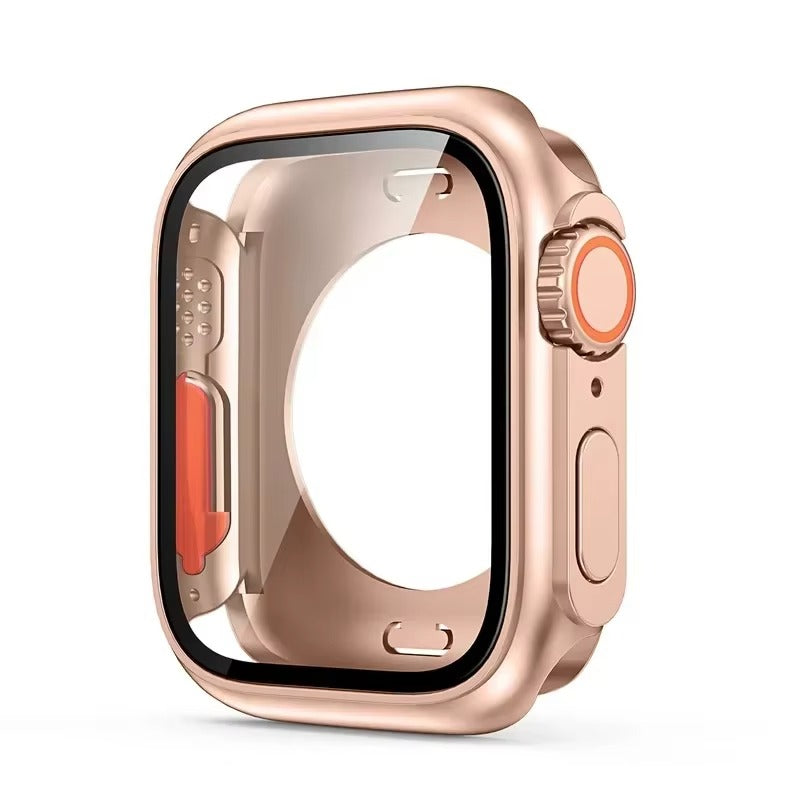 Durable Plastic Smartwatch Case with 360° Tempered Glass Screen Protector – Waterproof Sealing, Full Coverage Bumper, Anti-Fog and Scratch Resistant