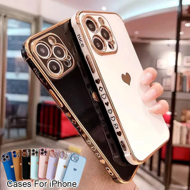 Luxuriöse Apple iPhone Hülle MagSafe-kompatibel, Kameraobjektiv- und Bildschirmschutz, ultradünne stoßfeste magnetische Rundum-Schutzabdeckung mit elektroplattiertem Herzdesign