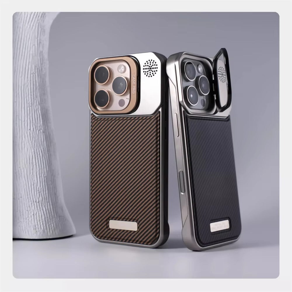 Luxury Apple iPhone Case, MagSafe Compatible, Camera Lens & Screen Protection, Ultra Thin, Shockproof, Magnetic Full All Around Cover – Frameless Carbon Fiber Pattern Slim Case with Lens Holder & Wireless Charging Support