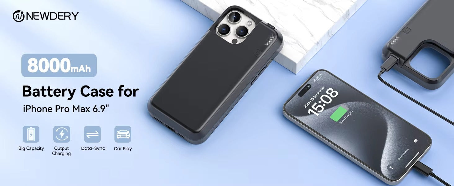 Hochwertige Apple iPhone Hülle, MagSafe-kompatibel, Kameraobjektiv- und Bildschirmschutz, ultradünne stoßfeste magnetische Rundumschutzabdeckung mit 8000mAh Akku-Pack