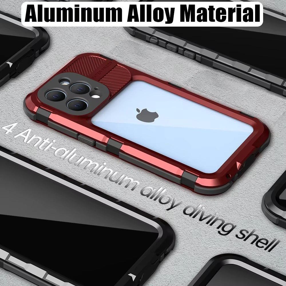 Robuste Apple iPhone Hülle, MagSafe-kompatibel, Kameraobjektiv- und Bildschirmschutz, ultradünne stoßfeste magnetische Rundumschutzabdeckung mit IP68 Metall-Militärdesign