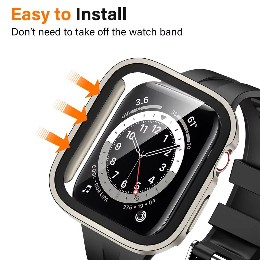 High Quality Tempered Glass Case for Apple Watch – Straight Edge, Full Coverage Display Protector Film, Shock-Resistant Shell for 40mm to 45mm Smartwatches