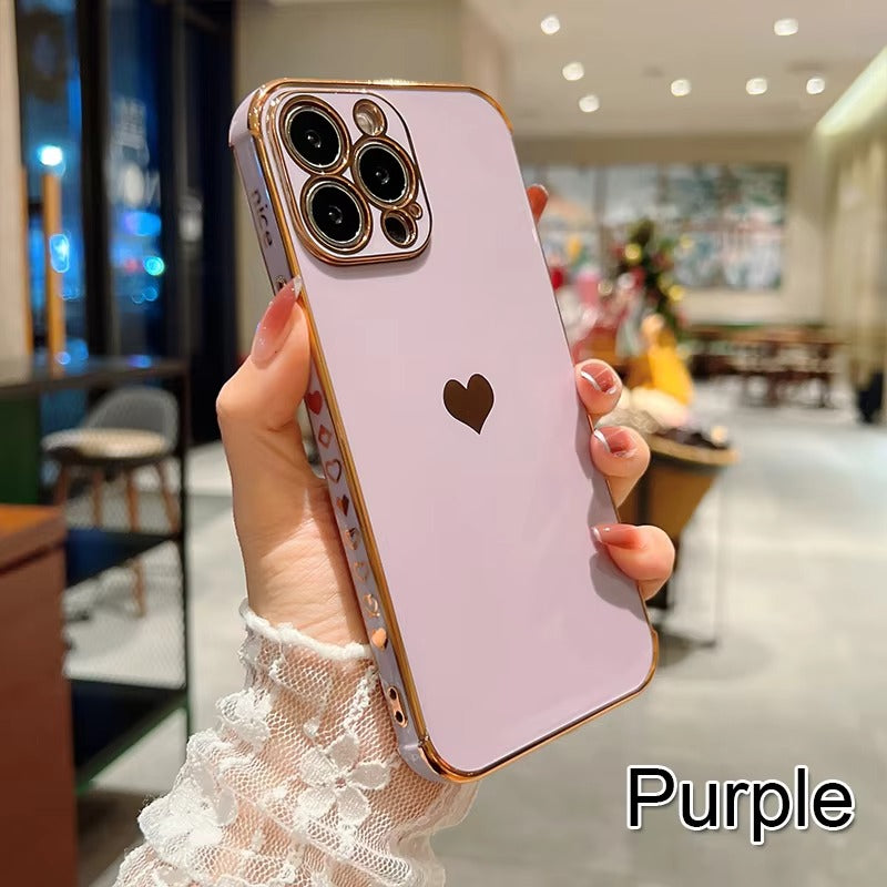 Luxuriöse Apple iPhone Hülle MagSafe-kompatibel, Kameraobjektiv- und Bildschirmschutz, ultradünne stoßfeste magnetische Rundum-Schutzabdeckung mit elektroplattiertem Herzdesign