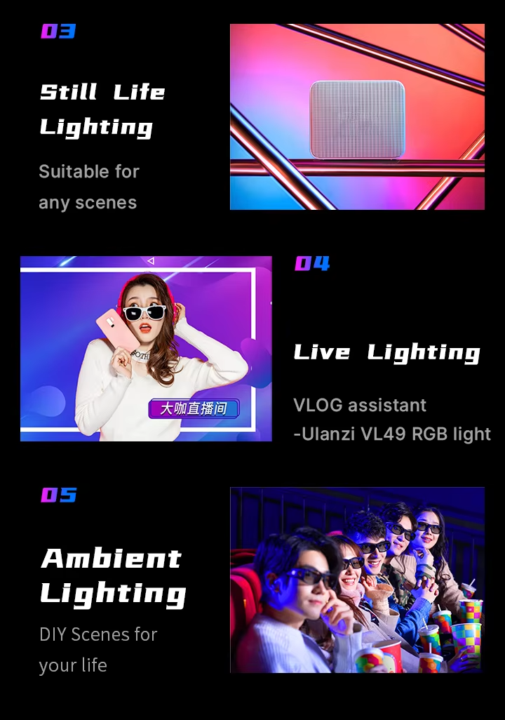 Premium, RGB LED Fill Light – Rechargeable 2000mAh Video Lamp with Cold Shoe, Compact Lighting Kit for Apple iPhone, Camera, 