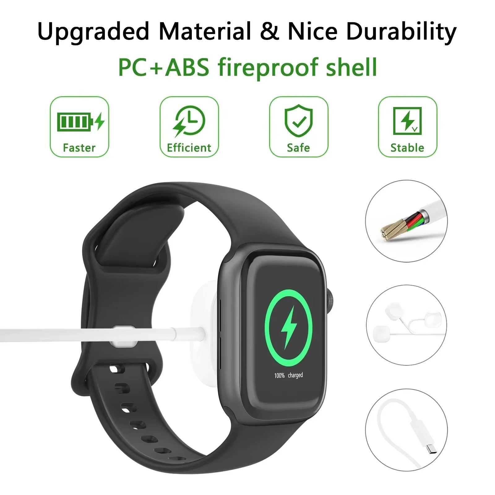 High-Quality Magnetic Wireless Charger for Apple Watch – USB-A & USB-C Cable, Fast Charging Dock with Strong Magnetic Force, Fireproof PC Material, Safe Charging