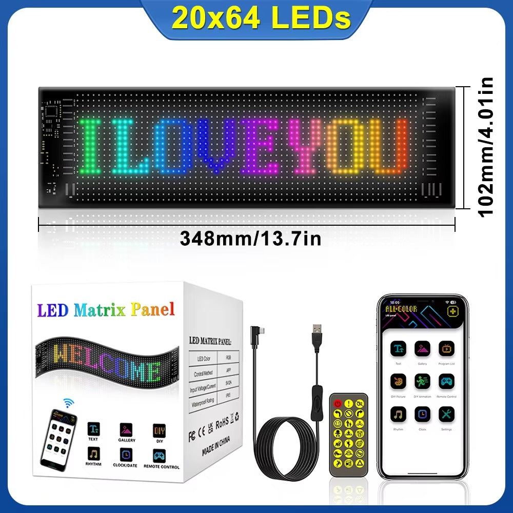 High Quality Flexible LED Matrix Panel with Bluetooth App Control, USB 5V Programmable Display Sign for Car, Storefronts, Bars, and Hotel Decor