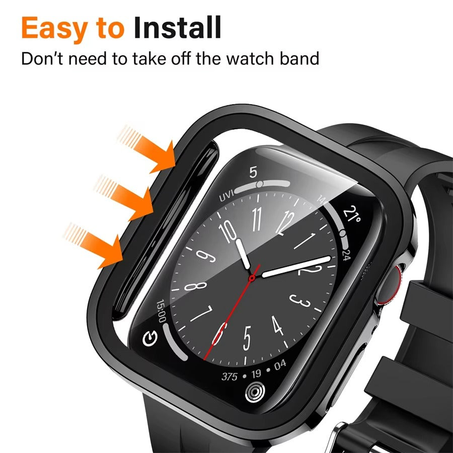 High Quality Tempered Glass Case for Apple Watch – Straight Edge, Full Coverage Display Protector Film, Shock-Resistant Shell for 40mm to 45mm Smartwatches