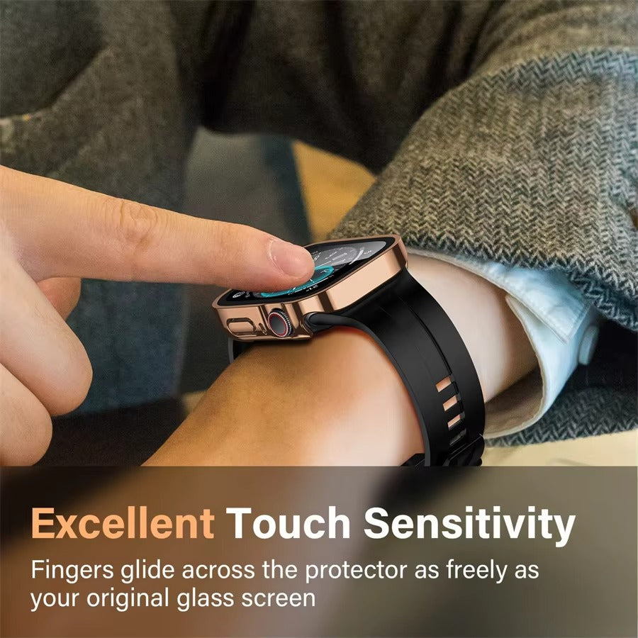 High Quality Tempered Glass Case for Apple Watch – Straight Edge, Full Coverage Display Protector Film, Shock-Resistant Shell for 40mm to 45mm Smartwatches