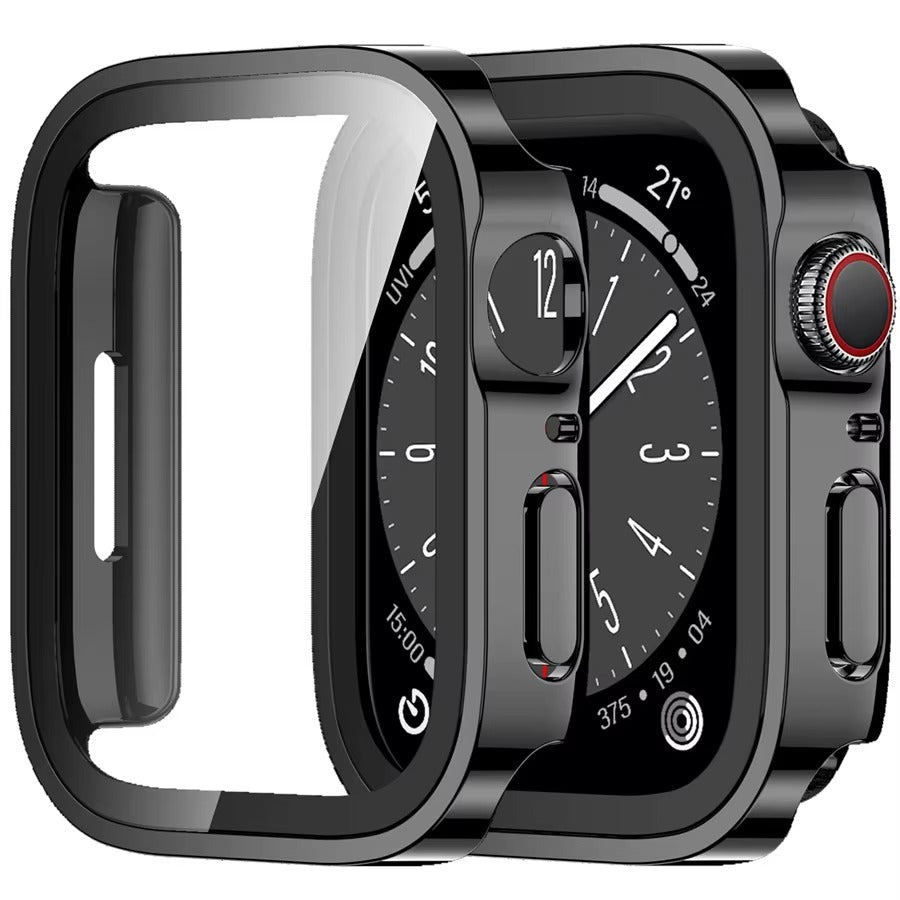 High Quality Tempered Glass Case for Apple Watch – Straight Edge, Full Coverage Display Protector Film, Shock-Resistant Shell for 40mm to 45mm Smartwatches