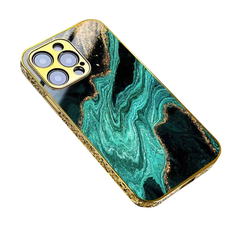 Luxury Apple iPhone Case, MagSafe Compatible, Camera Lens Protection, Screen Protection, Ultra Thin, Shockproof Cover with Gold Marble Pattern Design