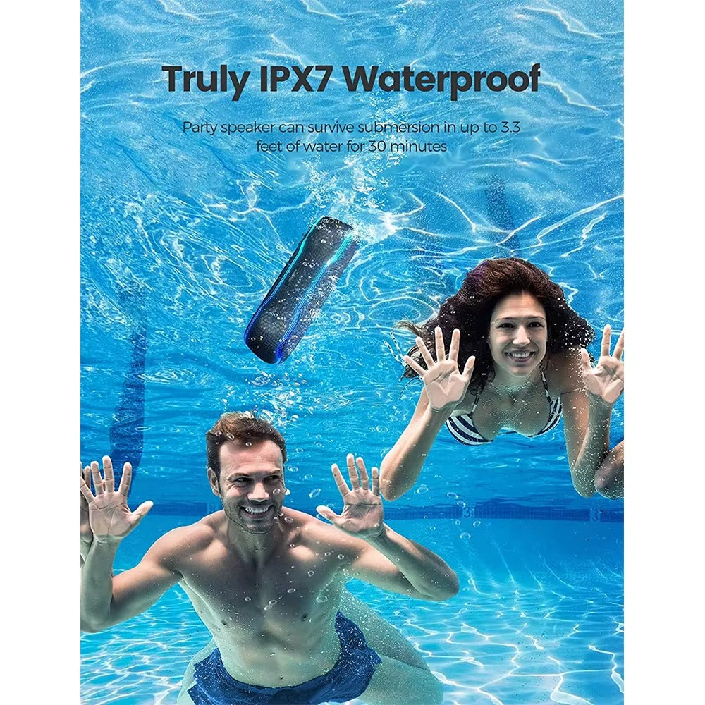 Premium Portable Bluetooth Speaker – IPX7 Waterproof Outdoor Sound Box with 25W Stereo Output, Colorful LED Lights, BT 5.3 Surround Sound System