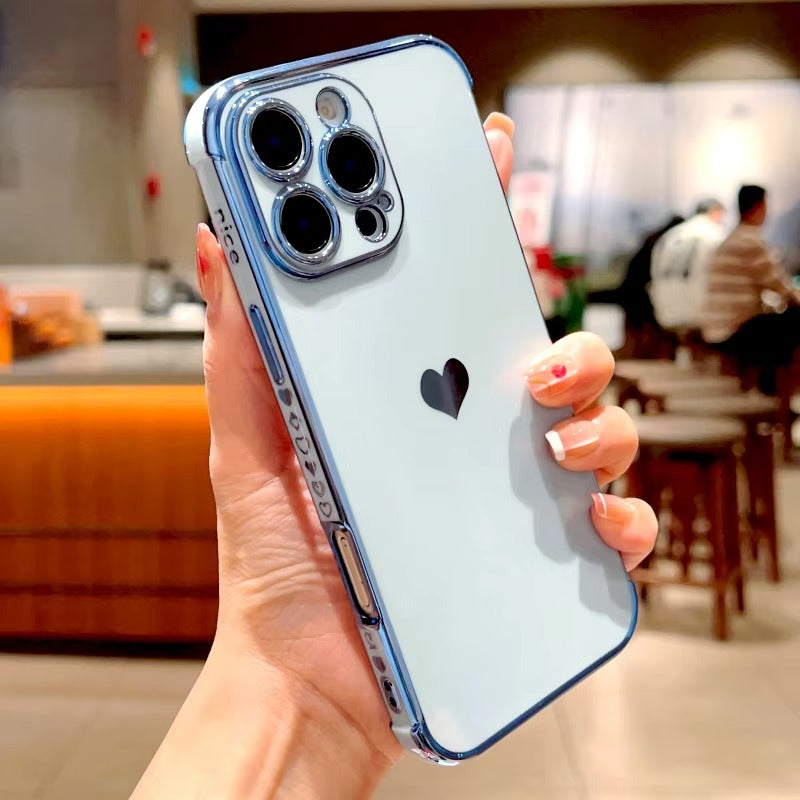 Luxuriöse Apple iPhone Hülle MagSafe-kompatibel, Kameraobjektiv- und Bildschirmschutz, ultradünne stoßfeste magnetische Rundum-Schutzabdeckung mit elektroplattiertem Herzdesign