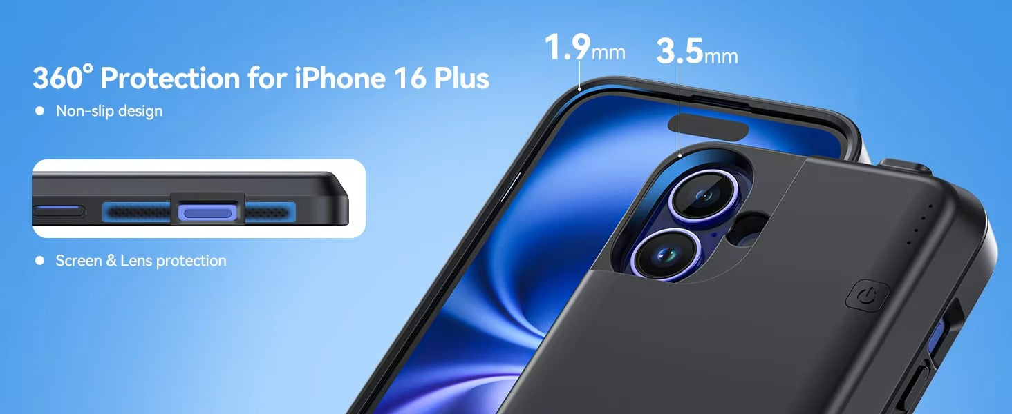 Hochwertige Apple iPhone Hülle, MagSafe-kompatibel, Kameraobjektiv- und Bildschirmschutz, ultradünne stoßfeste magnetische Rundumschutzabdeckung mit 8000mAh Akku-Pack