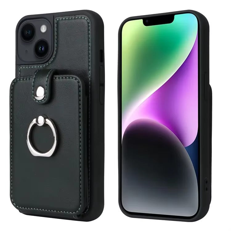 Premium Leather Apple iPhone Case, MagSafe Compatible, Ultra Thin Magnetic  Card Slot Wallet and Ring Grip