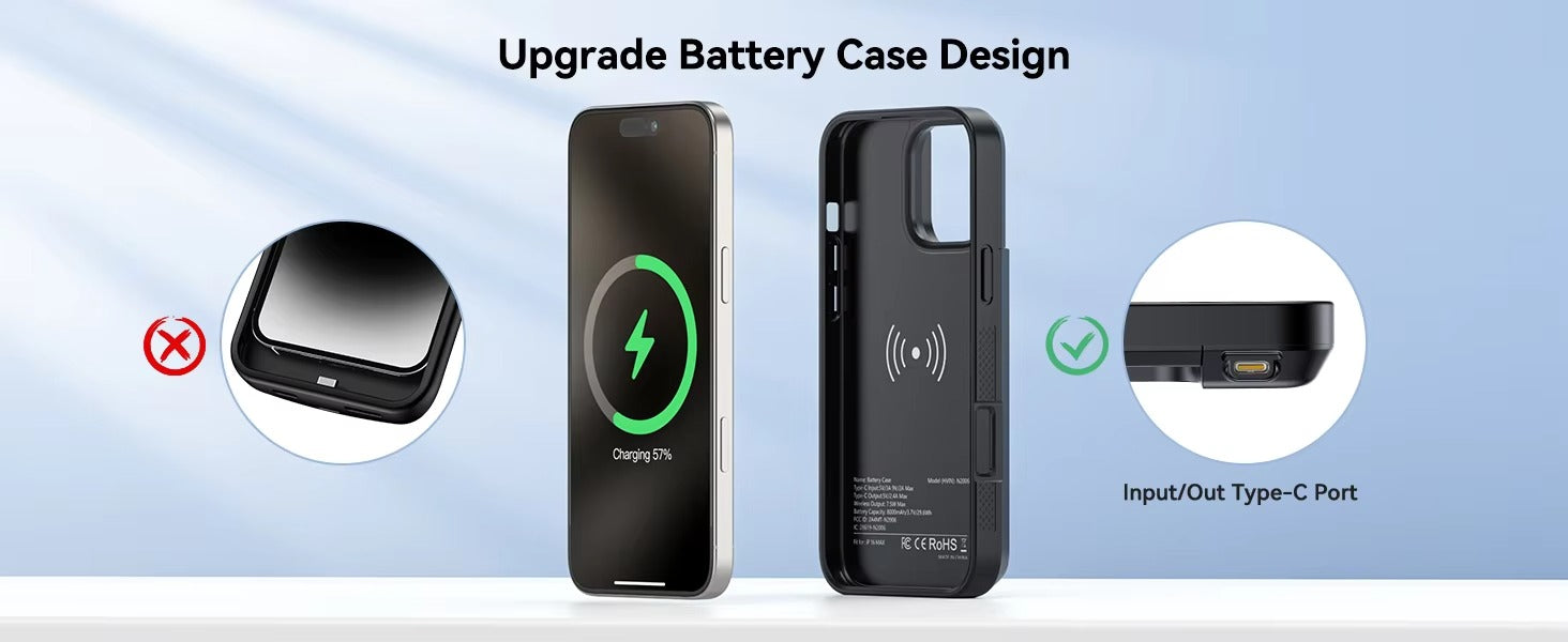 Hochwertige Apple iPhone Hülle, MagSafe-kompatibel, Kameraobjektiv- und Bildschirmschutz, ultradünne stoßfeste magnetische Rundumschutzabdeckung mit 8000mAh Akku-Pack