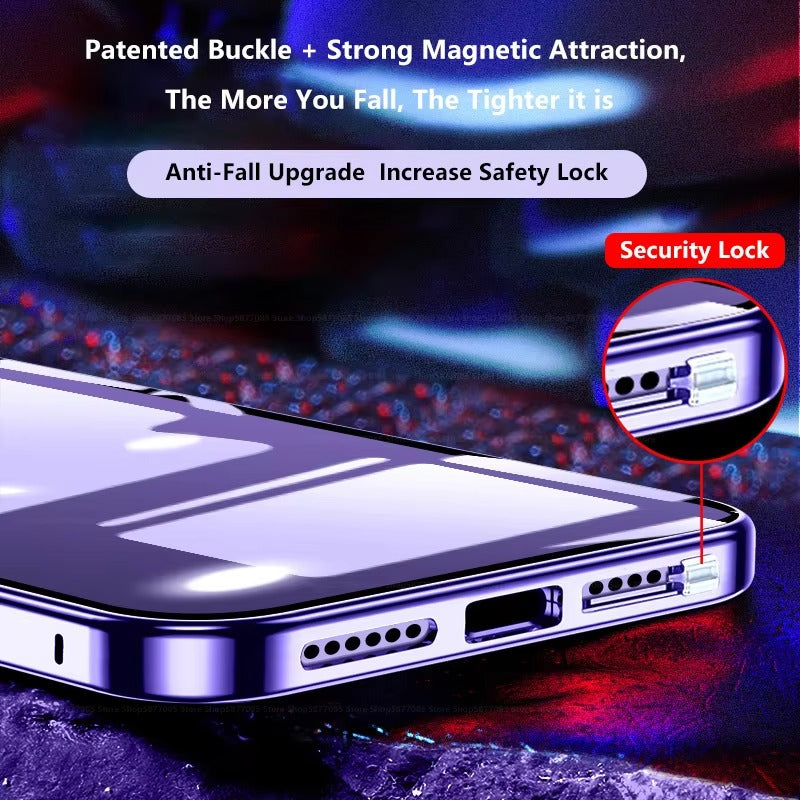 High Quality 360° Magnetic Apple iPhone Case Ultra Full Metal Cover with Dual-Sided Glass and Camera Lens Protection Frame