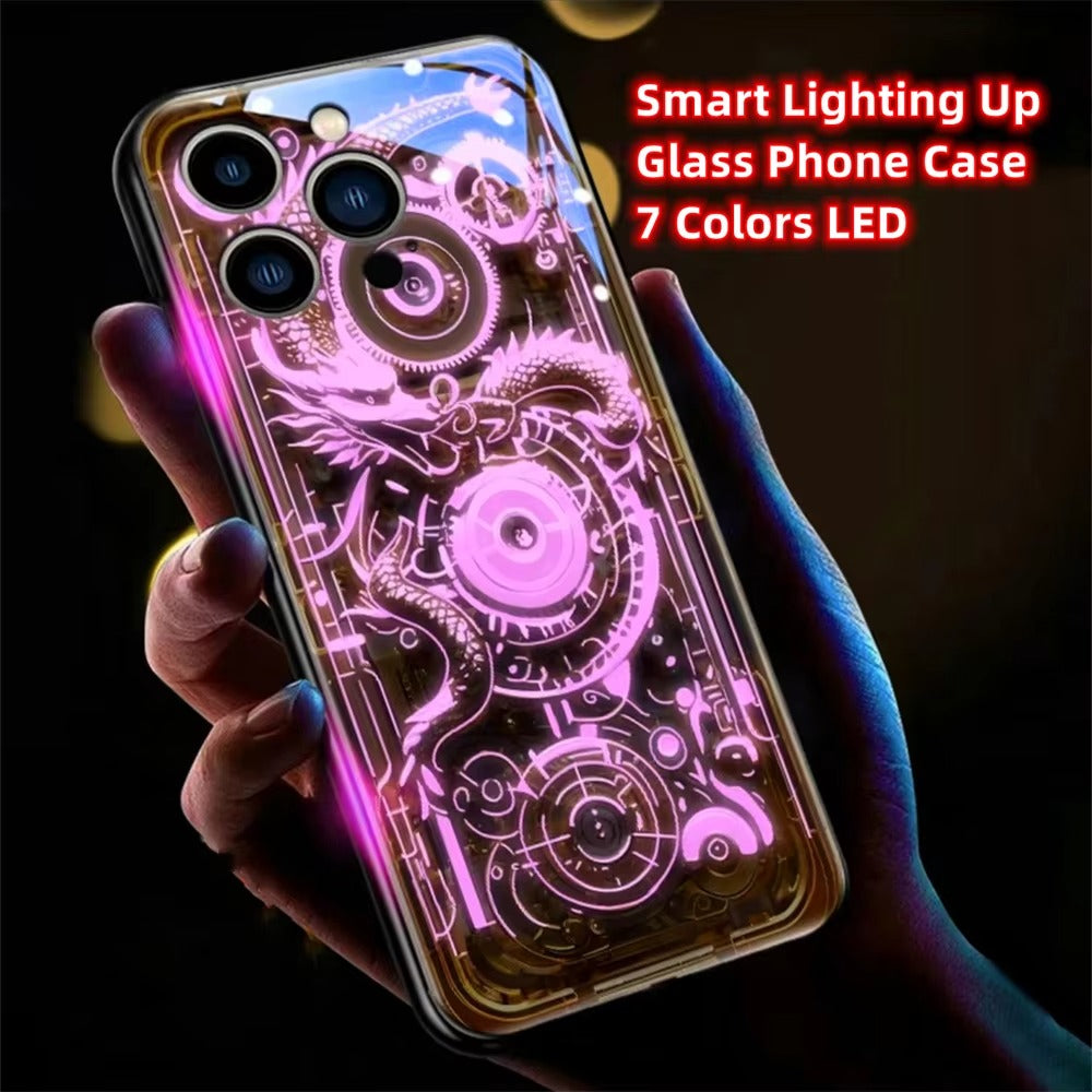 Premium Apple iphone  Case, LED Flash, Sound Reactive, Shockproof, Ultra Thin, Full Body Protection, Golden Dragon Luminous Glass Cover