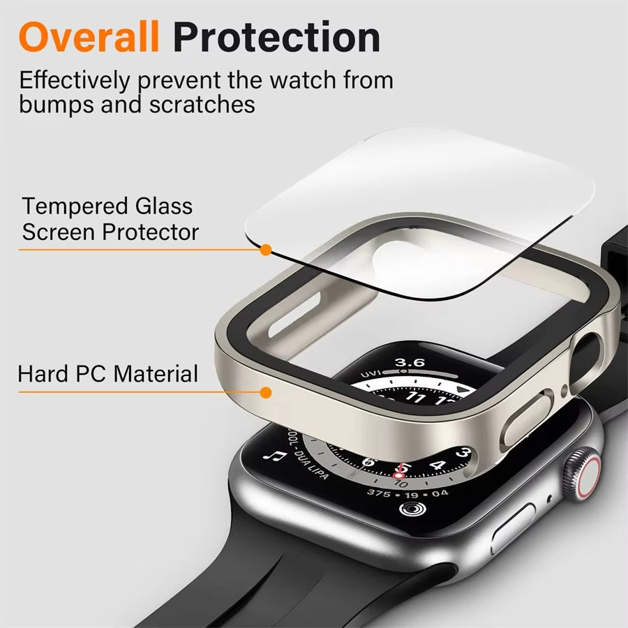High Quality Tempered Glass Case for Apple Watch – Straight Edge, Full Coverage Display Protector Film, Shock-Resistant Shell for 40mm to 45mm Smartwatches