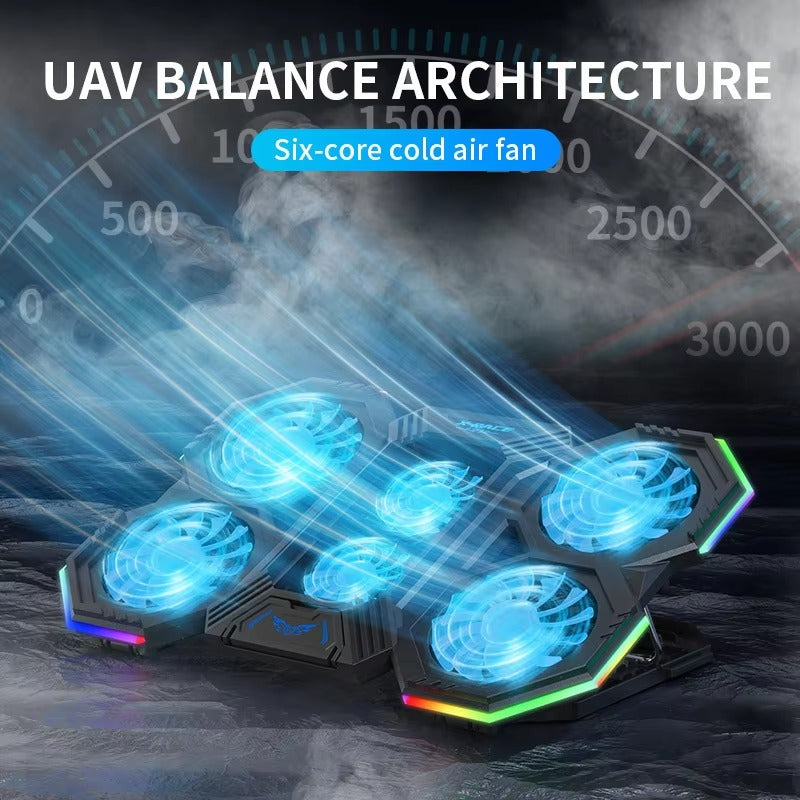 High-Performance, RGB, Gaming Laptop Stand, Air Cooler, Notebook Holder, with 6 Fans, Adjustable, Foldable Base, for 12, 13, 14, 15, 16, 17 Inch Laptops