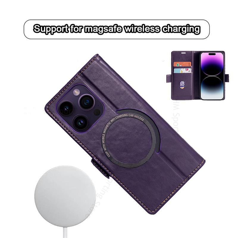 Premium Leder Flip iPhone Hülle – MagSafe-kompatibel, Magnetverschluss, kabelloses Laden, Kartenhalter, langlebiger Schutz für iPhone