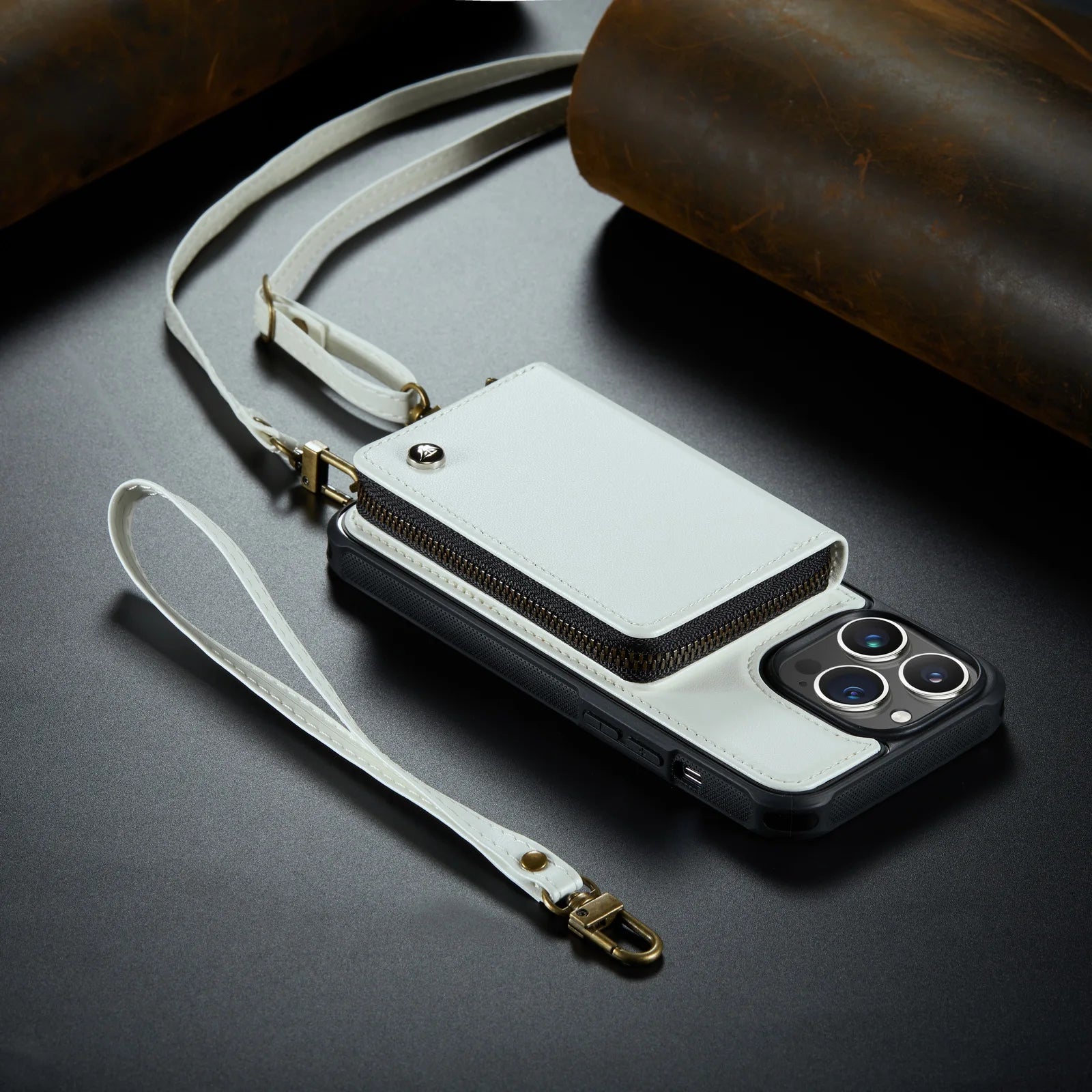 Luxury Leather Wallet Crossbody iPhone Case – Card Slot Holder, Stand Function, Hand Lanyard Strap, Shockproof Protection for iPhone