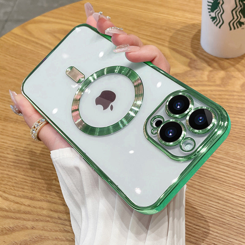 Clear Plating Magnetic iPhone Case - MagSafe Compatible, Lens Protection, Wireless Charging Ready Case for iPhone